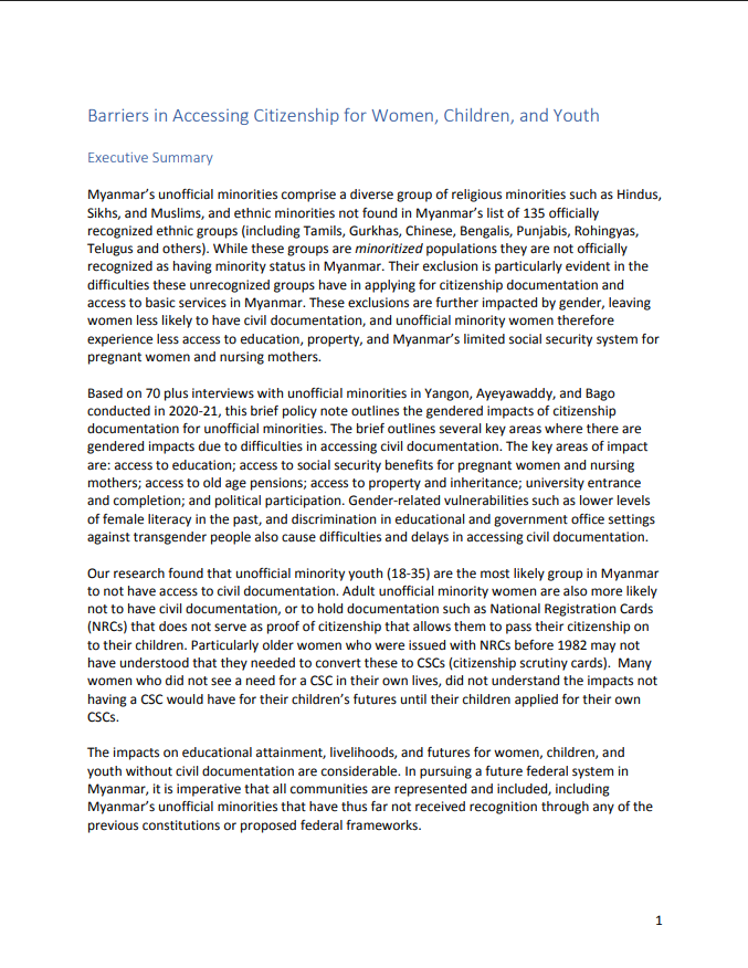 Barriers in Accessing Citizenship for Women, Children, and Youth